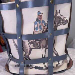 Equestrian Canvas Tote Bag with Blue Accents